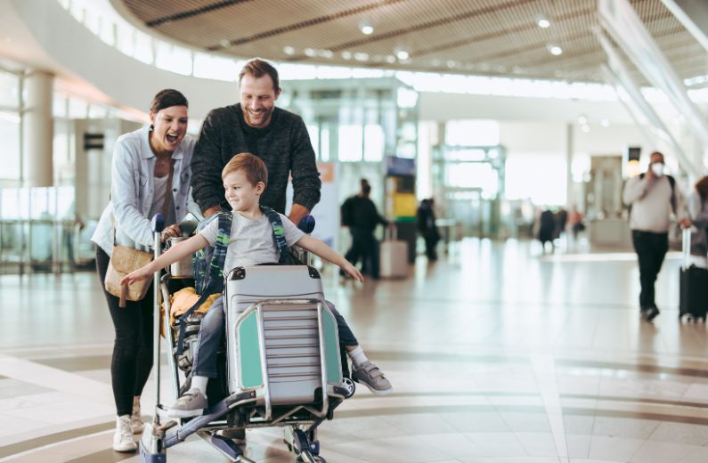 Family at airport departure hall