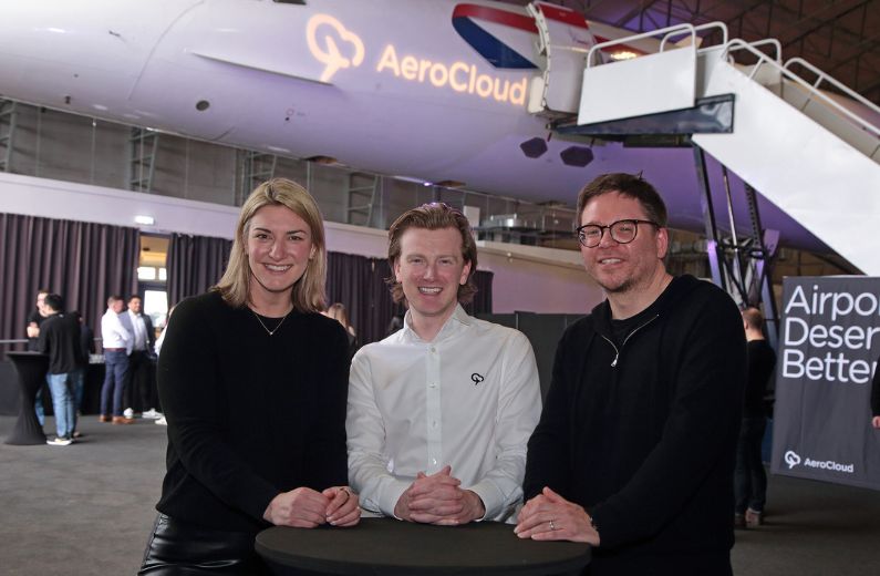 Liz Christo (Stage 2 Capital), George Richardson (CEO AeroCloud) and Chris Smith (Managing Partner, Playfair Capital) at AeroCloud's Concorde event in February 2023